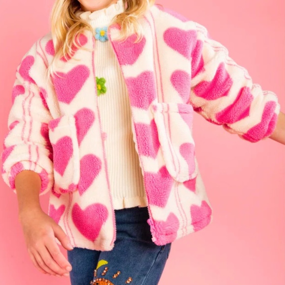 Lola + The Boys Fuzzy Hearts Jacket size 6 - Picture 1 of 6